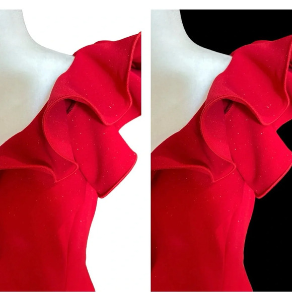 Ruffle One Shoulder Strap Formal Prom Wedding Red Large Red Gown BNWT - Picture 6 of 9